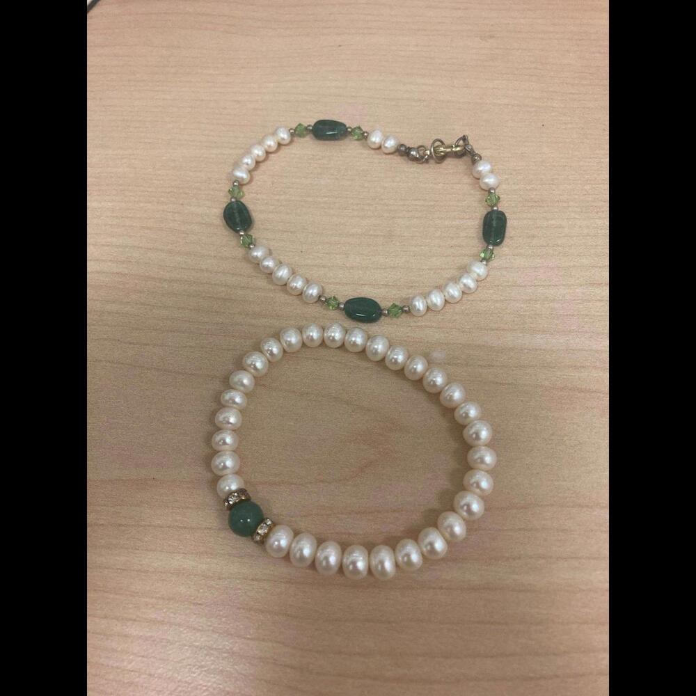 Pearl and Jade Color Anklet and Bracelet Set